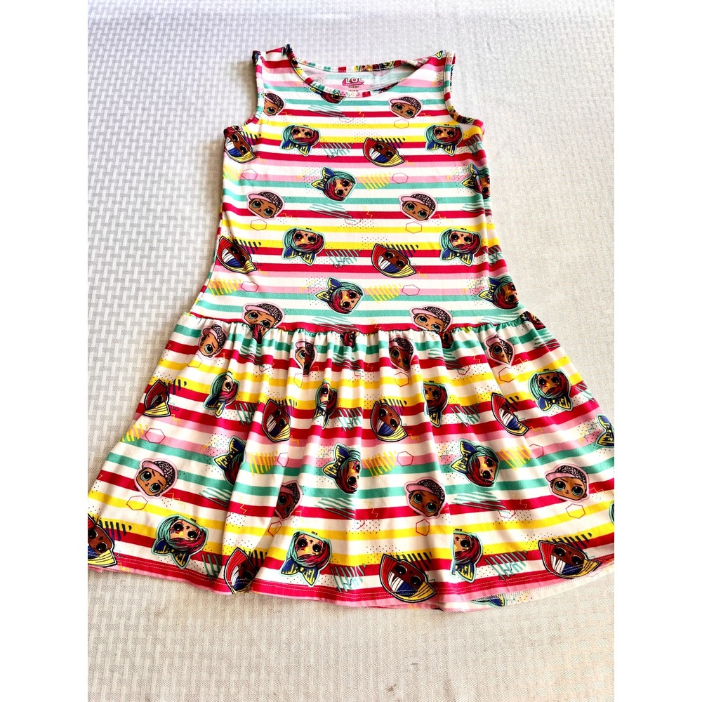 LOL‎ Surprise Girls Striped Drop Waist Dress Multi Color Sleeveless Size 10-12